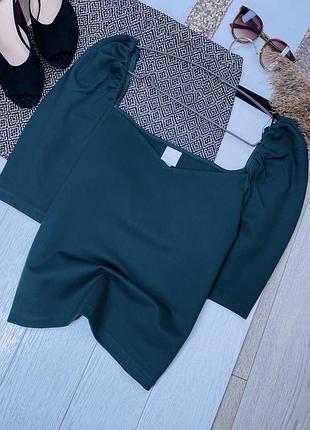 Нова літня блуза h&m m l смарагдова блуза трикотажна стильна блуза з об’ємними плечима