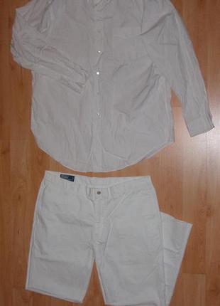 Білий комплект polo ralph lauren white cotton chino штани/чиноси + сорочка original xl-xxl костюм ea7 x ck