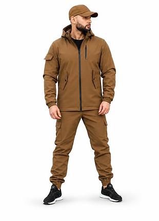 Чоловічий костюм з матеріалу softshell intruder койот, водостійкий костюм софтшел осінній, підкладка поліестер 4xl