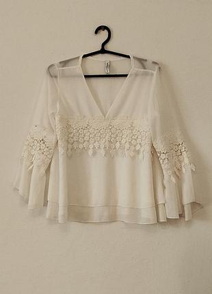Біла шифонова блуза з мереживом.new collection.