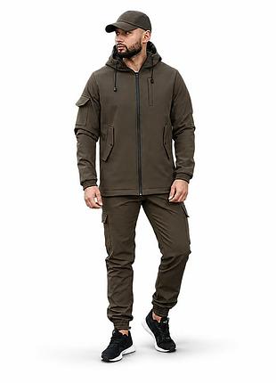 Чоловічий костюм з матеріалу softshell intruder хакі, водостійкий костюм софтшел осінній, підкладка поліестер 2xl