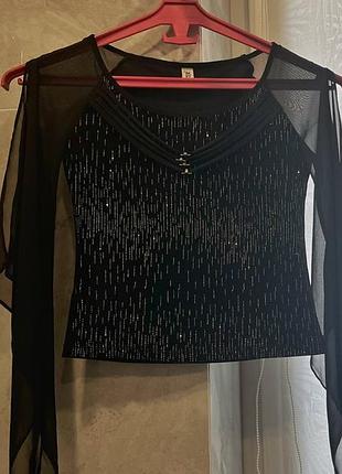 Топ жіночий чорний з шифоновими рукавами і люрексом miss jüpiter