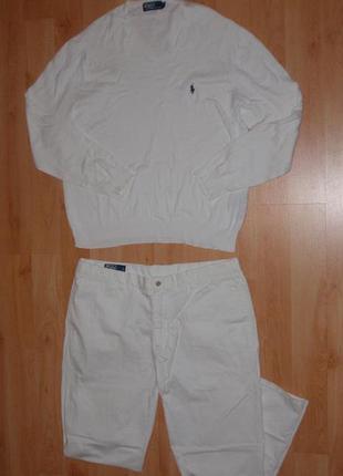 Білий комплект polo ralph lauren chino white cotton штани/штани/чиноси + кофта/пуловер original xl-xxl (2xl) — 3xl ea7 ck костюм