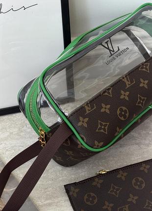 Женская косметичка louis vuitton 2в1 коричневый+зеленый