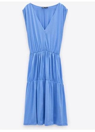 Голубое хлопковое платье zara