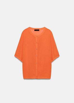 Кардиган с короткими рукавами zara в ярком неоново-оранжевом цвете (neon orange) разм.s, m, l