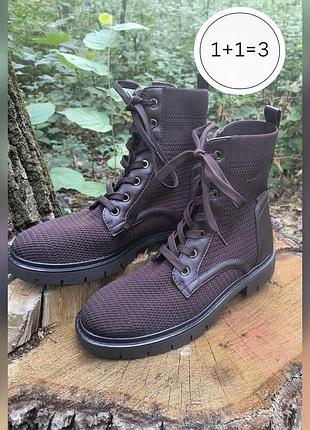 Черевики tamaris widefit 38 duotex, утеплені,шнурівка, коричневі