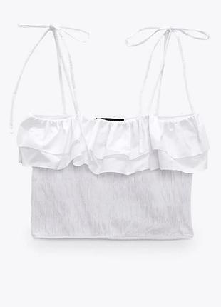 Бавовняний топ з рюшами на завʼязках бандо жатка zara
