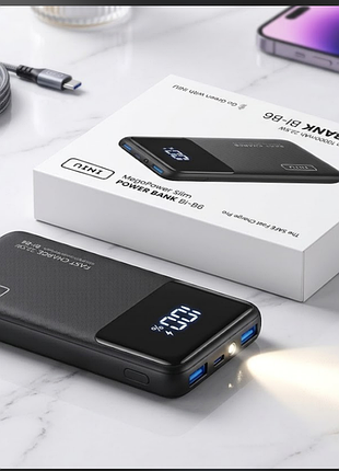 Power bank iniu 10000mah 22.5w bi-b6 с led дисплеем + фонарик