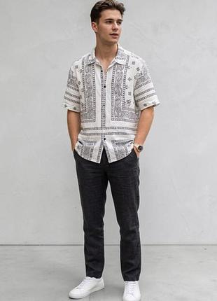 Лляна сорочка zara man оригінал з принтом пейслі (бандана), розмір m / oversize
