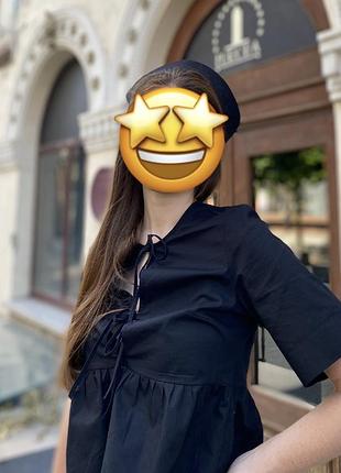 Блуза сорочка жіноча чорна легка тонка укорочена однотонна на зав’язках xs-s від h&m 150 грн