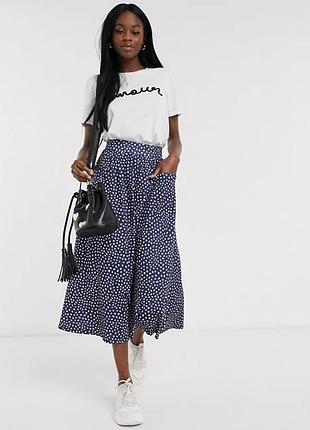 Синяя трикотажная миди юбка в бежевые пятна asos#4486