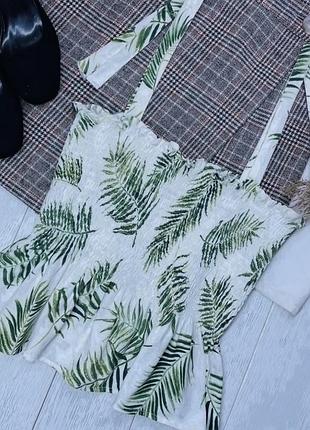 Літній топ h&m s білий топ бавовняний топ в тропічний принт трикотажний топ на зав’язках