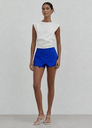 Юбка -шорты zara s, m, укороченные, синие электрик, стильные, трендовые, 2026, катон вискоза, натуральная ткань, летняя шорты мини, элегантные шорты