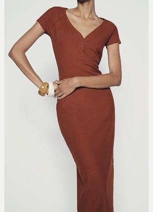 Платье zara s длина миди в терракотовом цвете