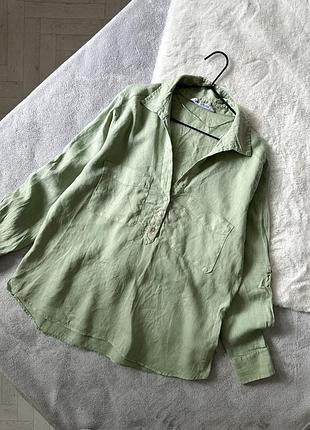 Оливкова блуза zara льон