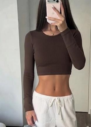 Лонгслив кроп в рубчик pull & bear