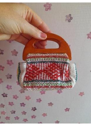 Мини крафтовая сумочка аксессувр вышивка