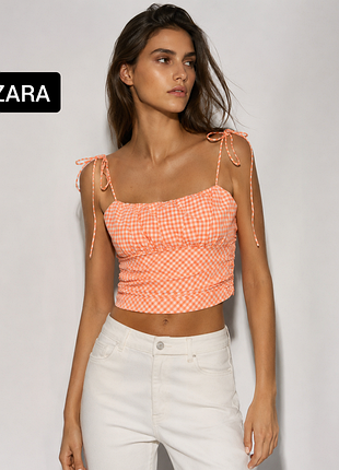 Топ женский на бретелях в клетку от бренда zara xs