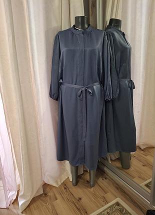 Струящееся с пояском платье 👗 рубашка большого размера