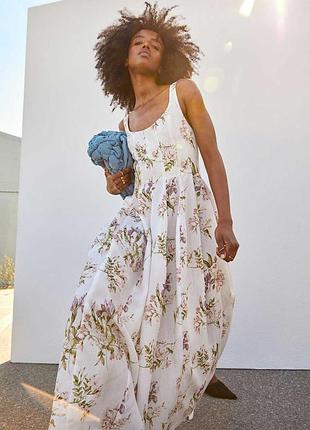 Летнее платье h&amp;m × brock collection с цветочным принтом сарафан на бретелях лен лиоцелл