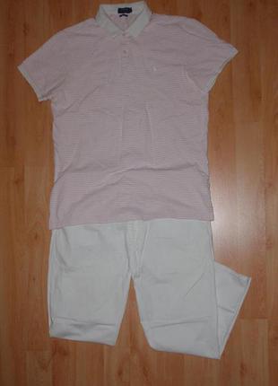Костюм/комплект polo ralph lauren pink cotton білі штани/чиноси+рожева футболка поло original xl-xxl (2xl) barbour