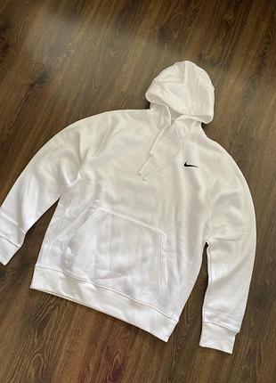 Чоловіче худі nike білого кольору на флісі тепле з капішоном