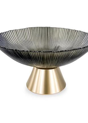 Фруктовница стеклянная "gold & grey" 15 см на золотой ножке yiwu hp-34-117