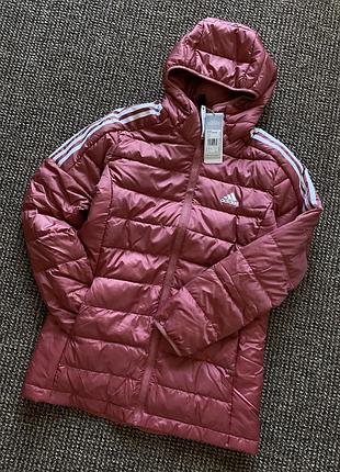 Жіноча подовжена куртка adidas essentials down hk4620 осінь зима тепла з капішоном парка