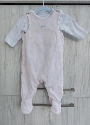 Брендовый костюм mothercare для новорожденной девочки боди длинный рукав и велюровый комбинезон ползунки