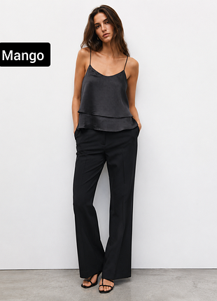 Майка женская блуза на бретелях темно синего цвета в горох от бренда mango xs