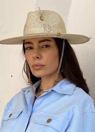 Соломʼяний капелюх ruslan baginsky chain straw fedora hat