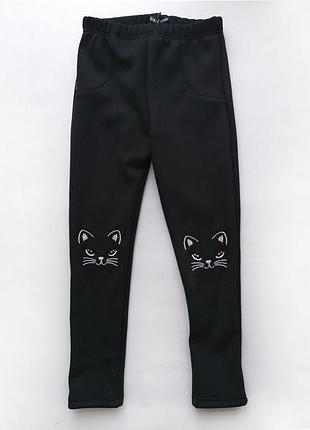 Зимові лосини з кошенятами на колінах вишивка смайл тайм smiletime blue kitten 110