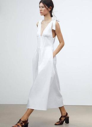 Щільна біла котонова сукня з корсетом zara