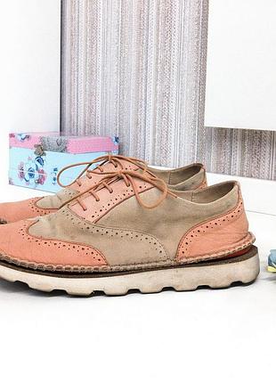 Мокасины легкие кожаные броги clarks, натуральная кожа.