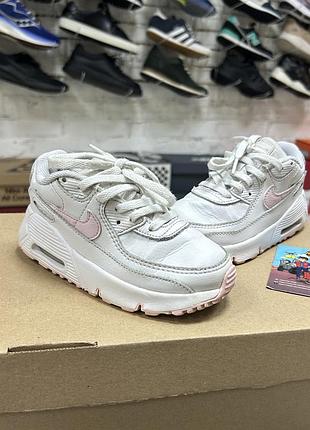 Дитячі кросівки nike air max 90 ltr оригінал білі рожеві повсякденні шкіряні світлі літні легкі бу 27 р класичні мʼякі