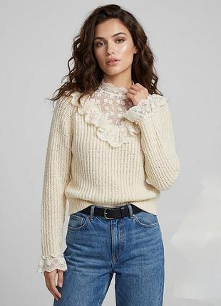 Розкішний трендовий светр в молочному кольорі розмір м zara мереживо