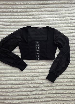 Корсетный топ с сеточкой от boohoo черного цвета, размер s / блуза / кофта / топ на застежках
