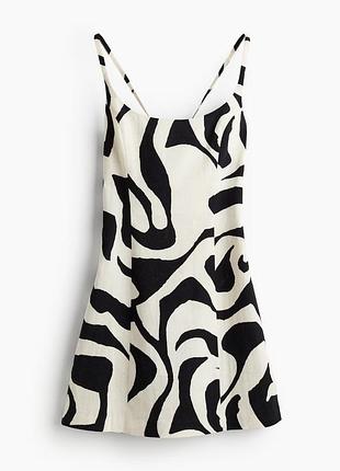 Сукня з льоном h&m 271230953 кремовий/чорний