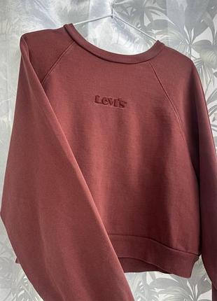 Вінтажний бордовий світшот оверсайз levi's з вишитим лого кофта светр худі levi's