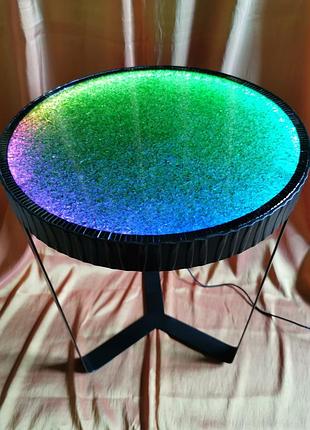 Кавовий столик «смарагдове сяйво» з rgb-підсвічуванням, круглий, 38 см