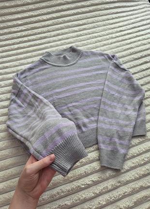 Свитер в полоску h&amp;m размер м / укороченный топ оверсайз / кофточка свободного кроя / вязаный лонг