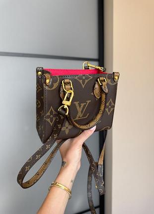 Louis onthe go monogram mini premium брендовая стильная квадратная сумка люкс натуральная кожа коричневая двухцветная