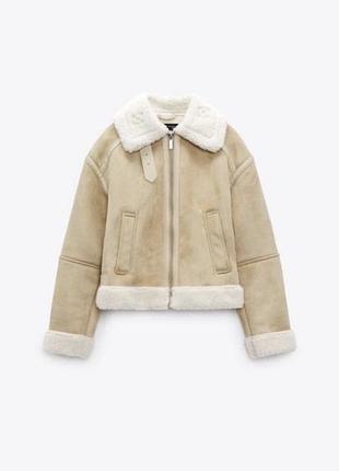 Дубленка авиатор бежевая zara