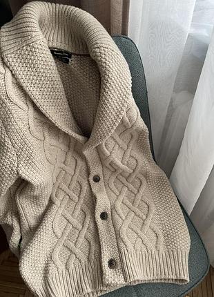 Теплый шерстяной свечер на пуговицы massimo dutti оригинал шикарная вязка на m-l кардиган шерсть натуральная wool