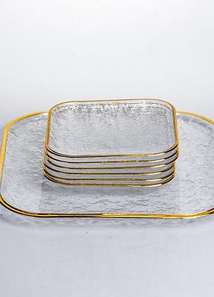 Набор тарелок golden prism из 7 предметов с золотой окантовкой yiwu hp-34-84