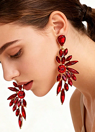 Серьги вечерняя бижутерия красные