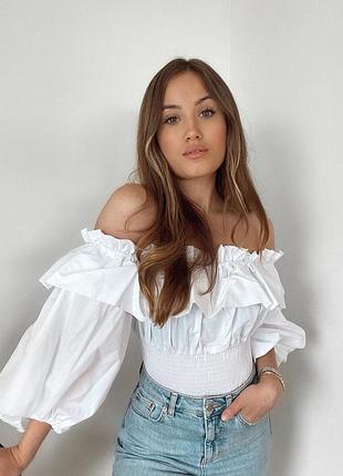 Кроп -топ блузка zara з відкритим  плечем 100% бавовна
