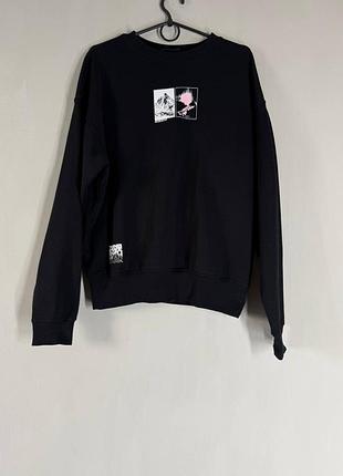 Стильный черный свитшот h&amp;m oversized fit с принтом