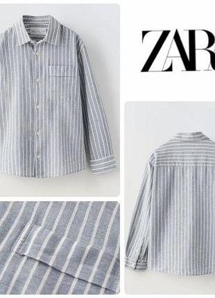Сорочка zara 122 смугаста з бавовняний та льону лляна бавовняна в школу на свято